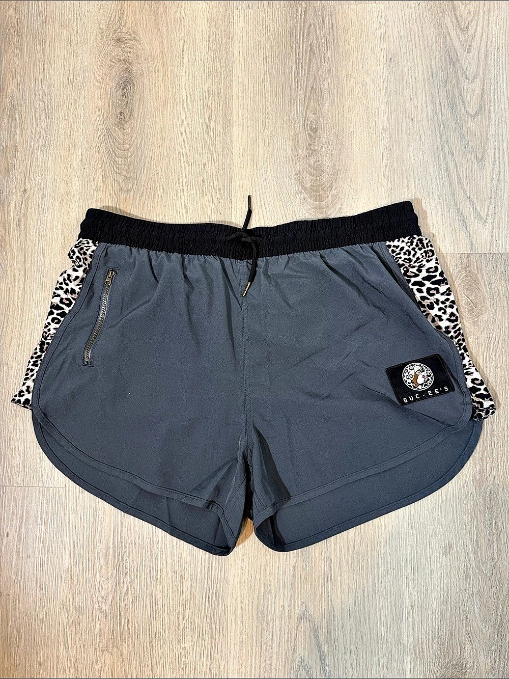 Buc-ee's Leopard Print Running Shorts Gray & Black 2XL